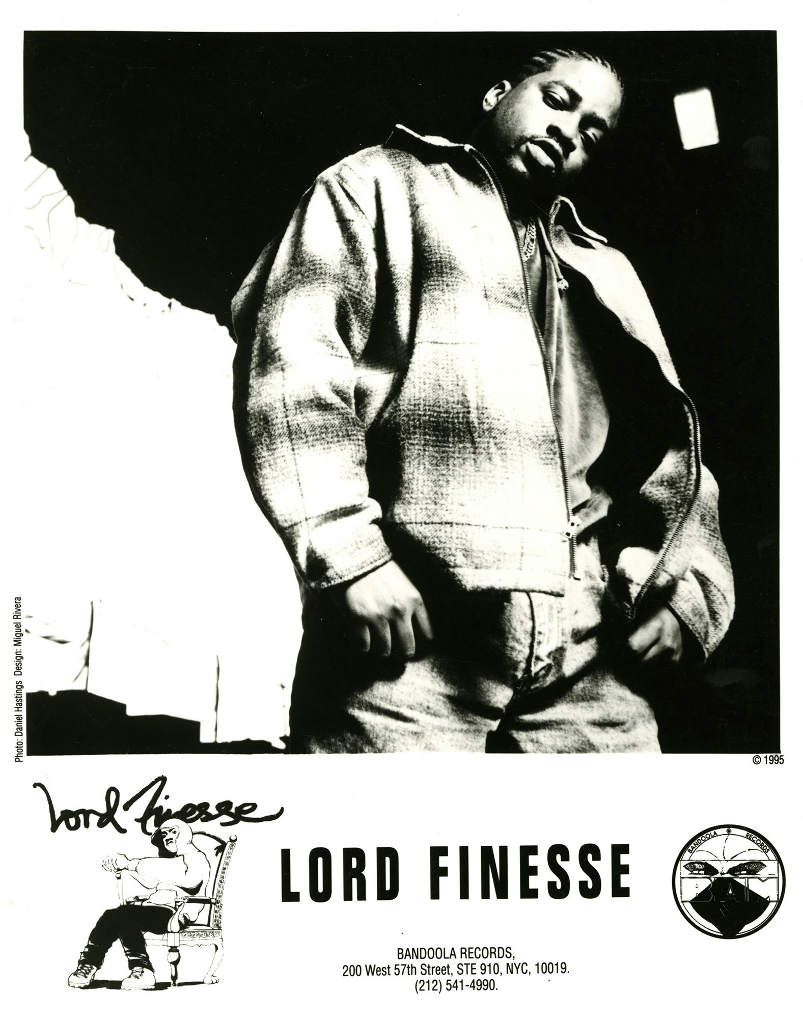 A 1995 Lord Finesse promo photo from Bandoola Records. Photo by Danny Hastings. Courtesy of Adler Archives.
